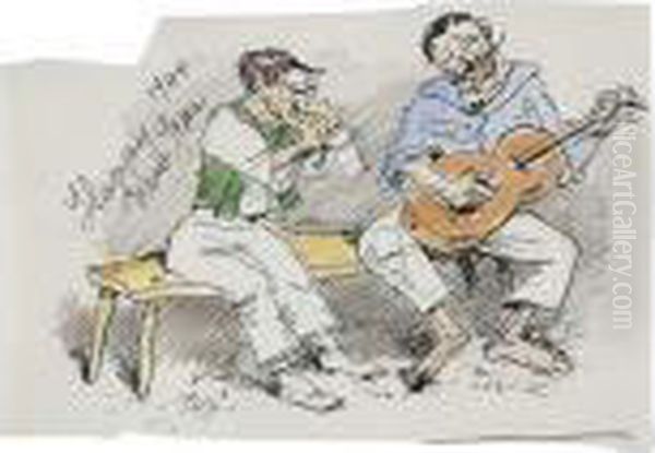 Two Men Singing Oil Painting by Walt Kuhn