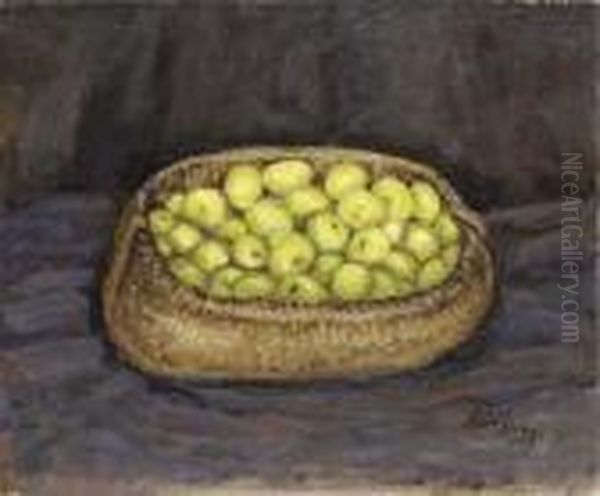 Basket Of Green Apples Oil Painting by Walt Kuhn