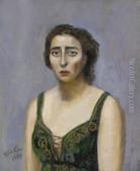 Hedda In Green Bodice Oil Painting by Walt Kuhn