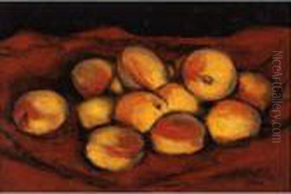 Peaches On Red Cloth Oil Painting by Walt Kuhn