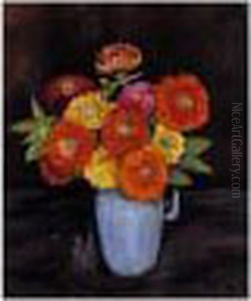 Signed Walt Kuhn And Dated 1943,
 L.r.; Also Titled Zinnias, Dated 1943 And Signed By Walt Kuhn On The 
Reverse Oil Painting by Walt Kuhn