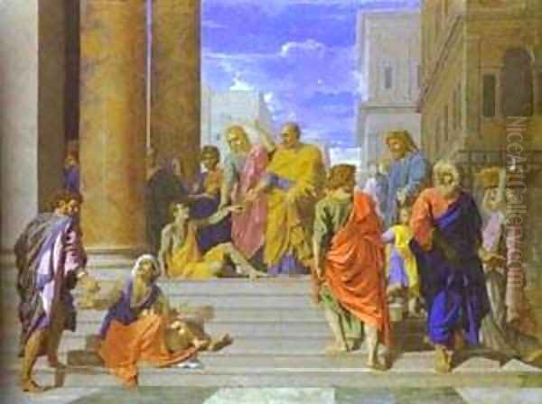 St Peter And St James Cure The Lame Man 1665 Oil Painting by Nicolas Poussin