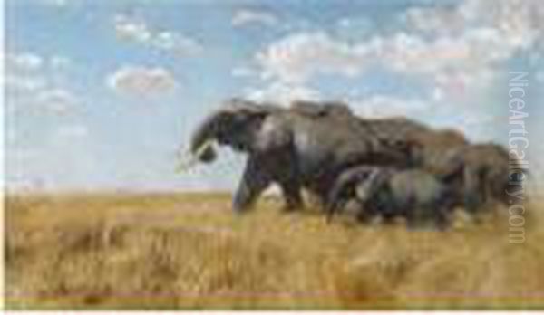 Elefanten Auf Der Wanderung (elephants On The Move) Oil Painting by Wilhelm Kuhnert