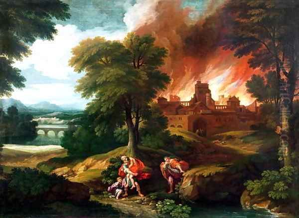 The Burning of Troy Oil Painting by Nicolas Poussin