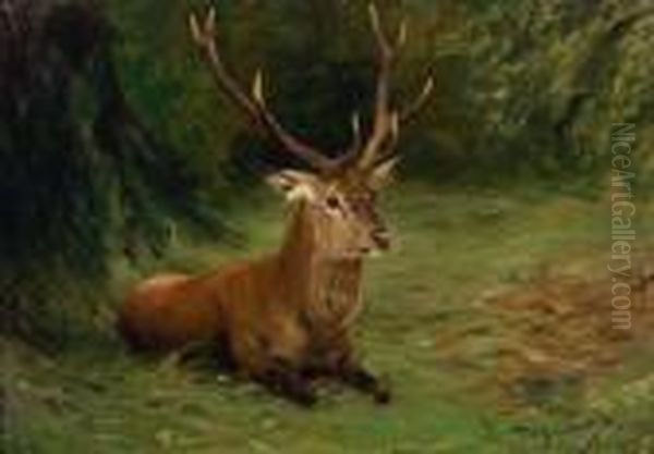 Stag Oil Painting by Wilhelm Kuhnert