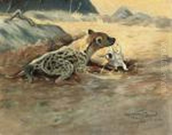 A Hyena On The African Plains Oil Painting by Wilhelm Kuhnert