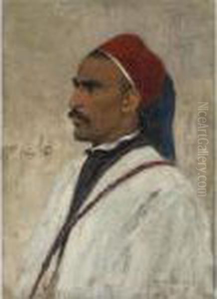 Portrait Of An Arab Oil Painting by Wilhelm Kuhnert