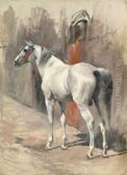 A Grey Arabian Stallion Oil Painting by Wilhelm Kuhnert