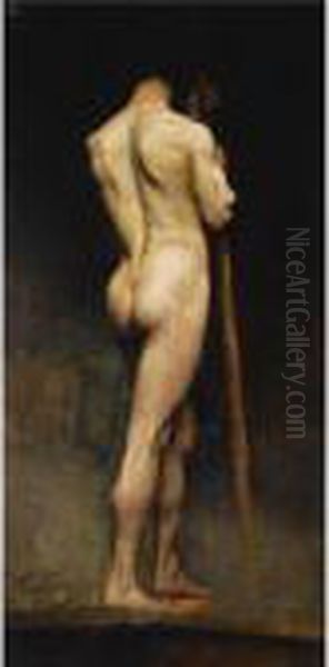 Standing Male Nude Oil Painting by Wilhelm Kuhnert