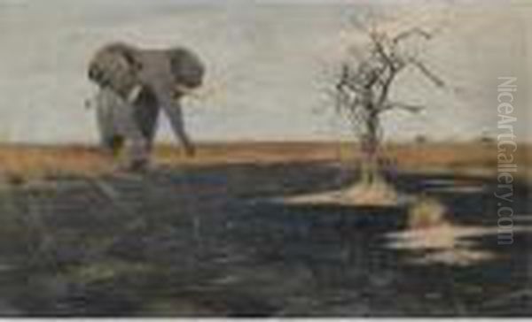 The Lone Elephant Oil Painting by Wilhelm Kuhnert