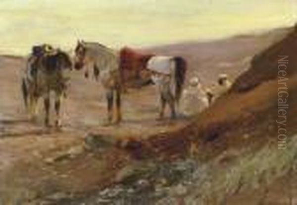 A Halt In The Desert Oil Painting by Wilhelm Kuhnert