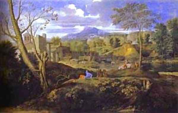 Landscape With Three Men 1645-1650 Oil Painting by Nicolas Poussin