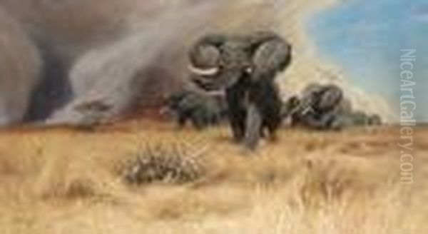 Elephants Oil Painting by Wilhelm Kuhnert