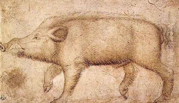 A Wild Boar Oil Painting by Antonio Pisano (Pisanello)