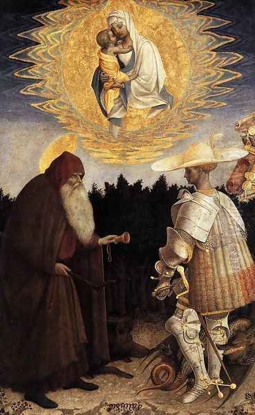 Apparition of the Virgin to Sts Anthony Abbot and George 1445 Oil Painting by Antonio Pisano (Pisanello)