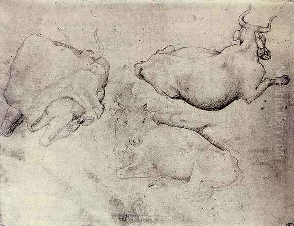 Three Cows c. 1430-40 Oil Painting by Antonio Pisano (Pisanello)