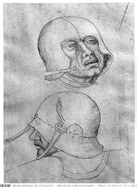 Two heads of soldiers wearing helmets, from the The Vallardi Album Oil Painting by Antonio Pisano (Pisanello)