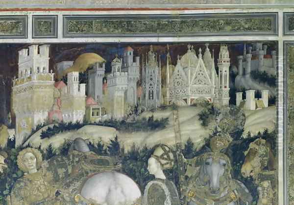 St. George and the Princess of Trebizond, detail of the city in the background, c.1433-38 Oil Painting by Antonio Pisano (Pisanello)