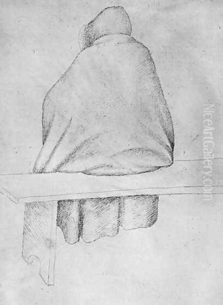 Monk seated on a bench, seen from behind, from the The Vallardi Album Oil Painting by Antonio Pisano (Pisanello)