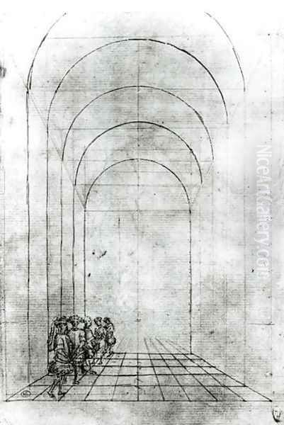 People under an Arch Oil Painting by Antonio Pisano (Pisanello)