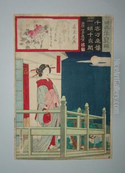 Une Jeune Femme Contemple La Lune Oil Painting by Toyohara Kunichika