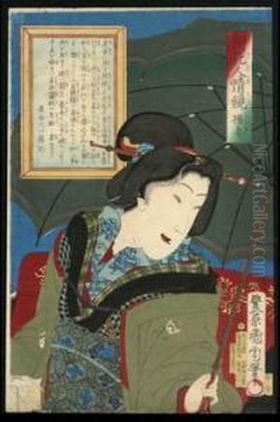 A Mistress Oil Painting by Toyohara Kunichika