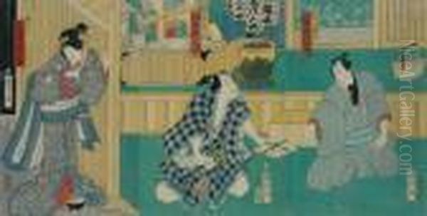 Kabuki Actors Oil Painting by Toyohara Kunichika