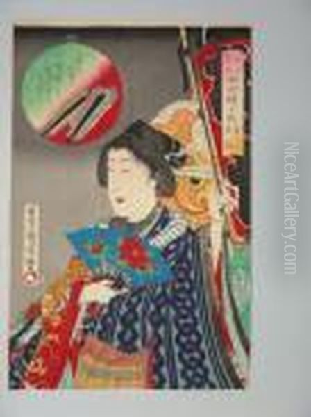 Jeune Femme En Busteen Kimono De Fete Oil Painting by Toyohara Kunichika