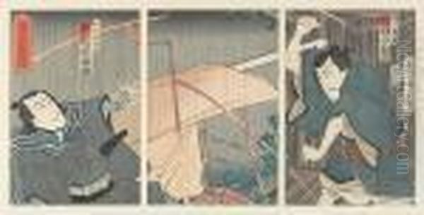 Triptych Oil Painting by Toyohara Kunichika