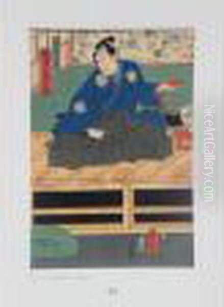 Samurai Assis Tenant Une Coupe De Sake Oil Painting by Toyohara Kunichika