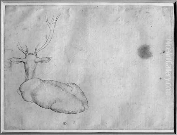 Resting stag, seen from behind, from the The Vallardi Album Oil Painting by Antonio Pisano (Pisanello)