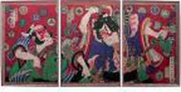 Scene From A Play Oil Painting by Toyohara Kunichika