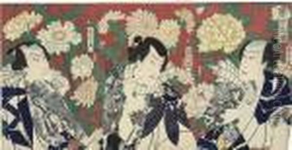 Some Forming Triptychs Part Triptychs And Pentaptychs Oil Painting by Toyohara Kunichika