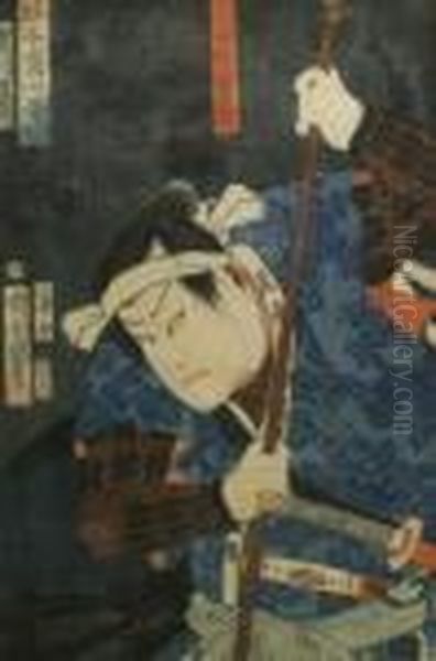 Actor With Weapons Oil Painting by Toyohara Kunichika