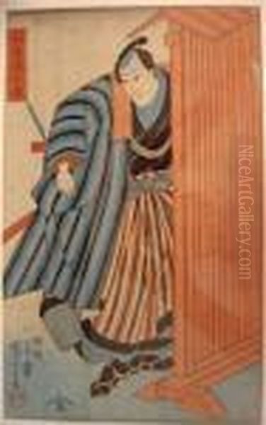 Actor Print In Blue Oil Painting by Toyohara Kunichika