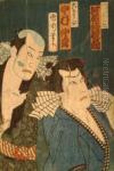 Scenes From Kabuki Theatre Oil Painting by Toyohara Kunichika