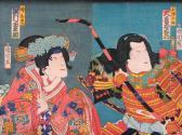 Gejsza I Wojownik Oil Painting by Toyohara Kunichika