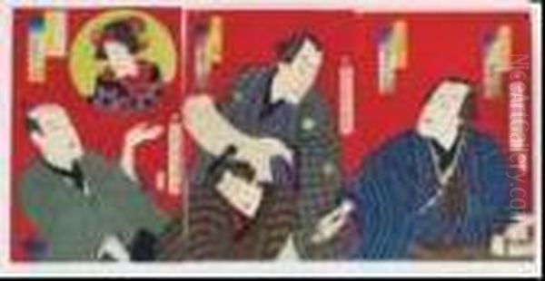 The Actor Bando Mitsugoro And Others In Character Oil Painting by Toyohara Kunichika