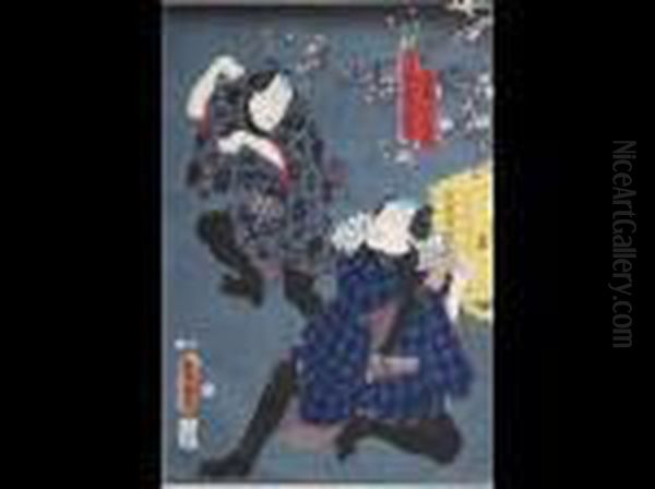 Scene De Theatre Kabuki Oil Painting by Kunisada