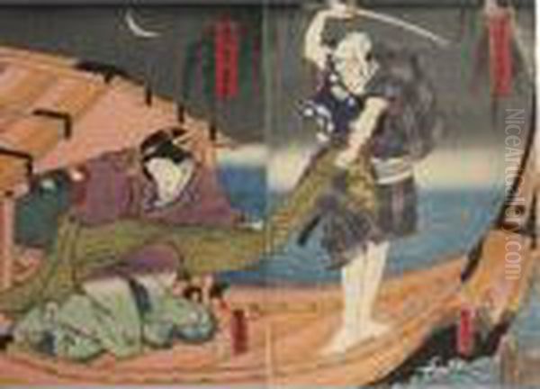 Assassin Scene Oil Painting by Kunisada