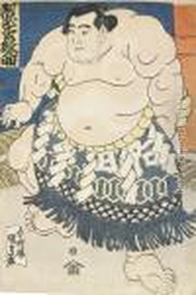 The Huge Stamping Figure Of The Sumo Wrestler Abumatsu Rokunosuke Oil Painting by Kunisada