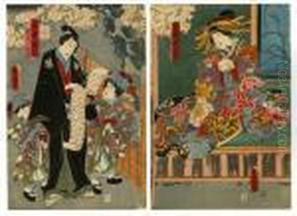 9th Month Oil Painting by Kunisada