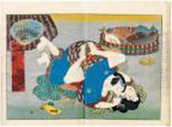 Shunga, Enshoku Shidanasame Onna Oil Painting by Kunisada