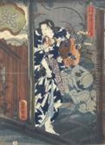 Kabuki-schauspieler Mit Sandalen Oil Painting by Kunisada