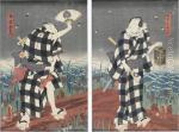 Man Som Fangar Eldflugor Oil Painting by Kunisada