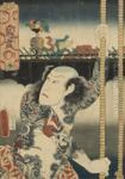 Tauterad Man Oil Painting by Kunisada