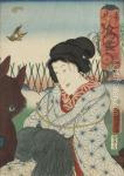 Ridande Kvinna Oil Painting by Kunisada