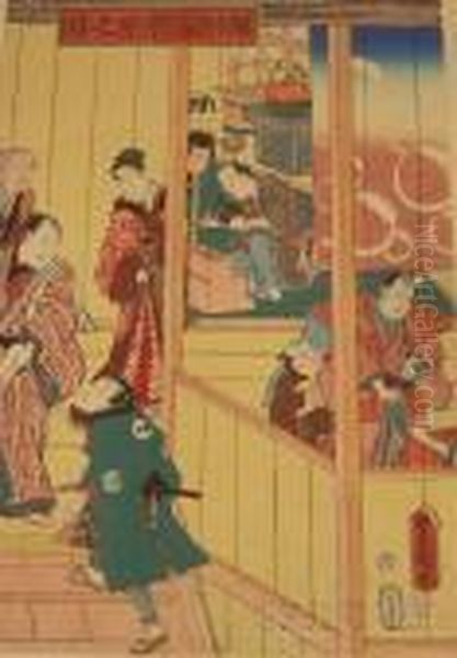 Kabuki Theater Oil Painting by Kunisada