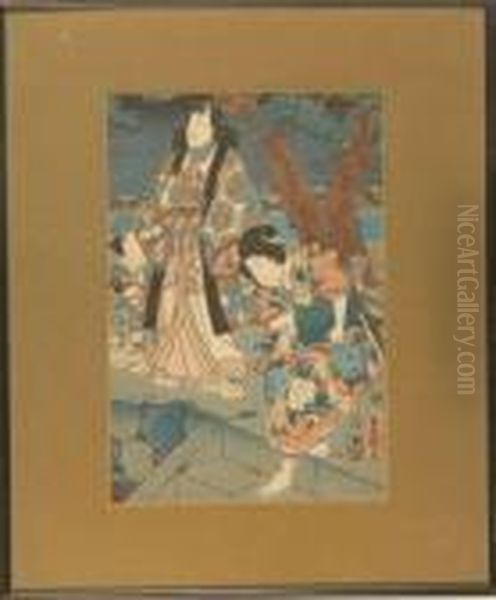 Figural Night Scenes Oil Painting by Kunisada