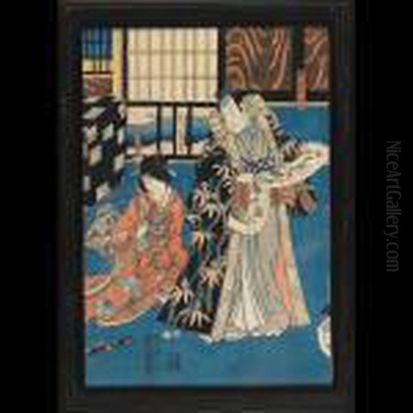 Theatrical Scene Oil Painting by Kunisada